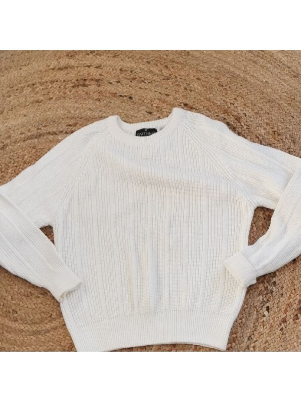 Womens Vintage BayCrest  preppy cotton ivory ribbed crewneck sweater Size Large